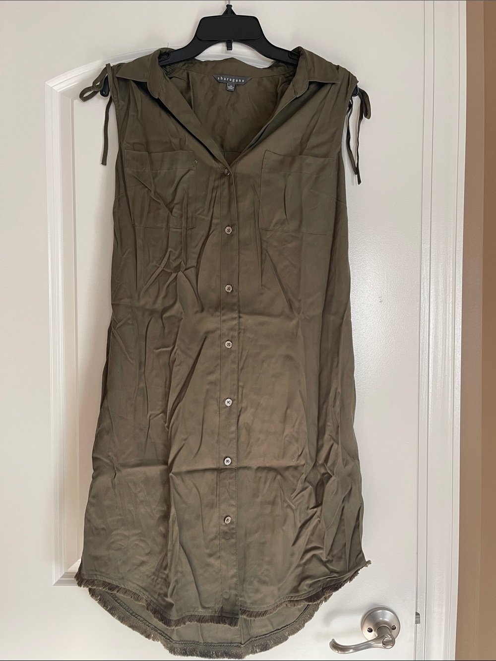 Sharagano Olive Green Sleeveless Dress